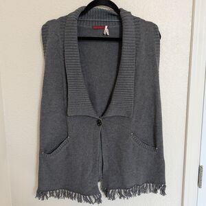 Anthropologie Left on Houston Womens Gray Fringed Boho Wool  Sweater Vest Size M